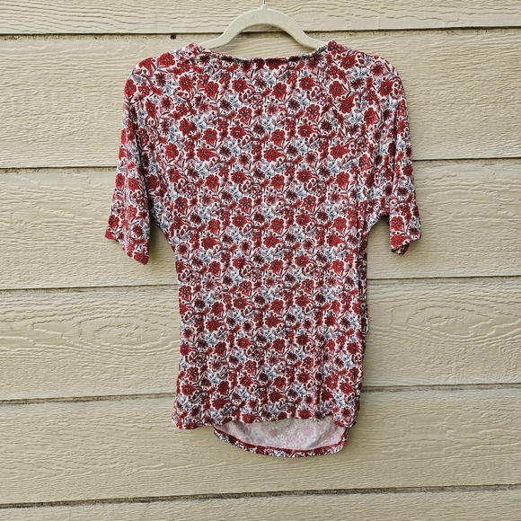 Boden red floral jersey knit surplice blouse SEE MEASUREMENTS - Picture 5 of 5